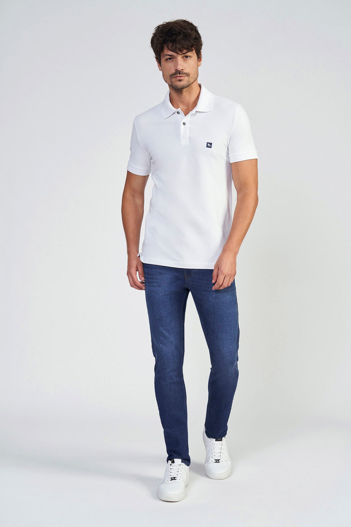 Polo Patch Logo Masculina Acostamento Mescla Grafite