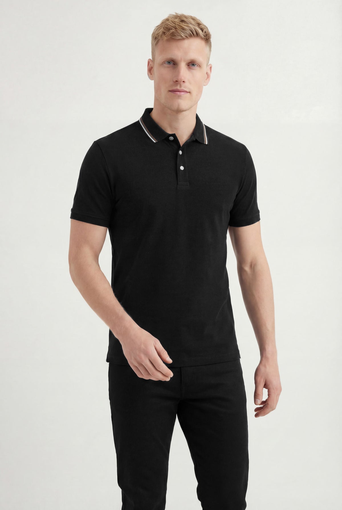 Polo Com Elastano Masculina Acostamento Preto