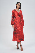 Vestido Midi Stamp Feminino Acostamento Red Blossom