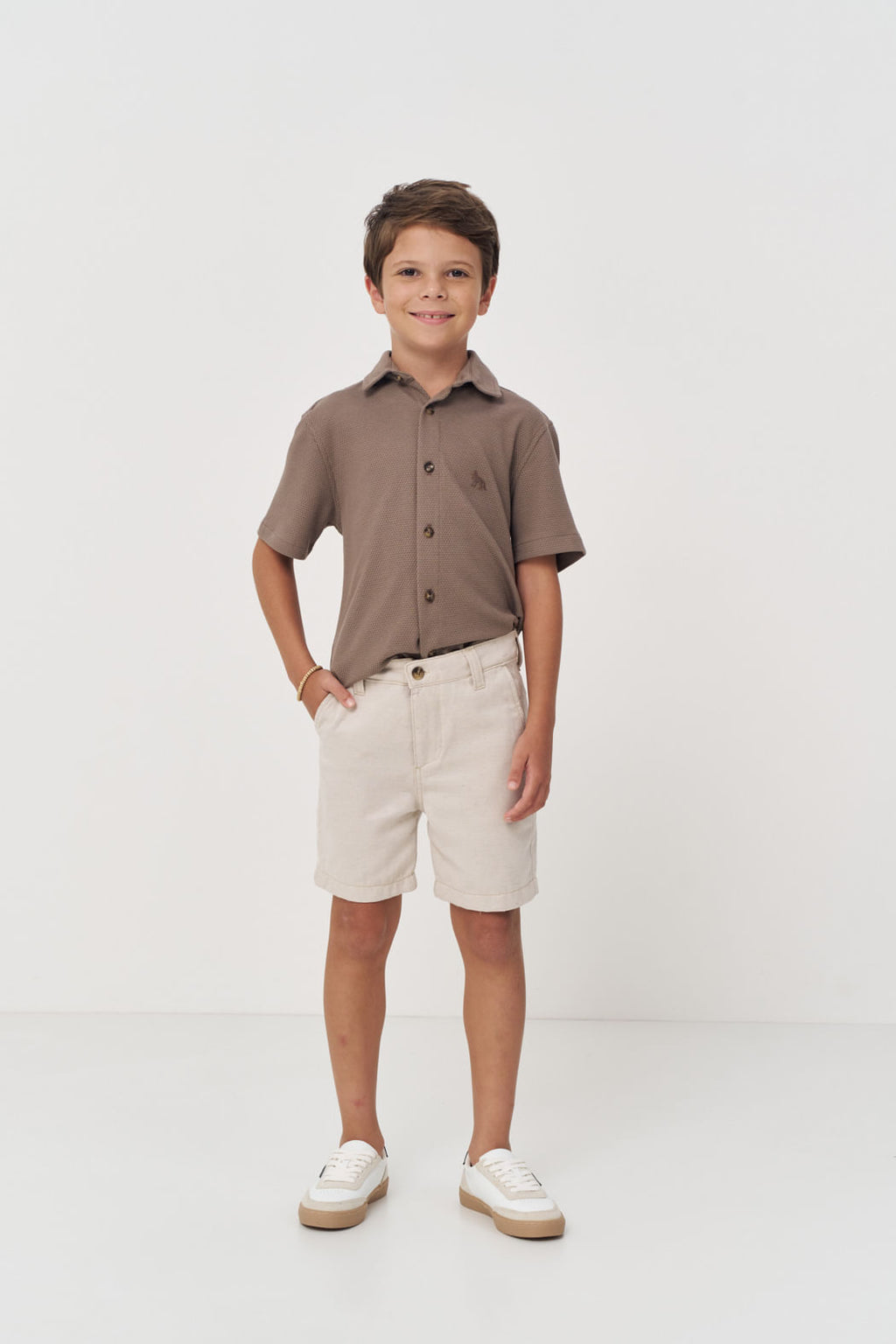 Bermuda Basic Com Bolsos Menino Acostamento Next Bege