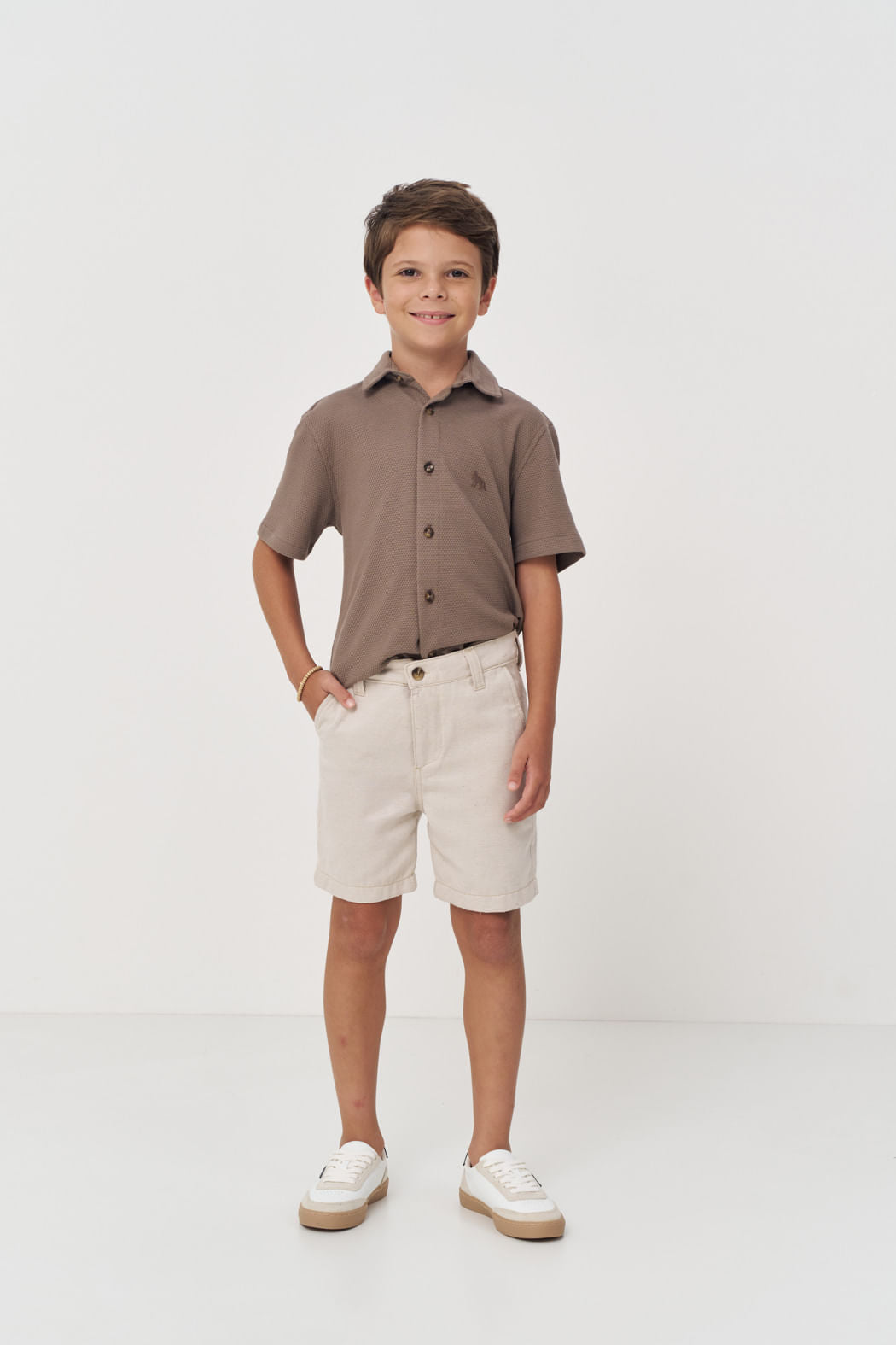 Bermuda Basic Com Bolsos Menino Acostamento Next Bege
