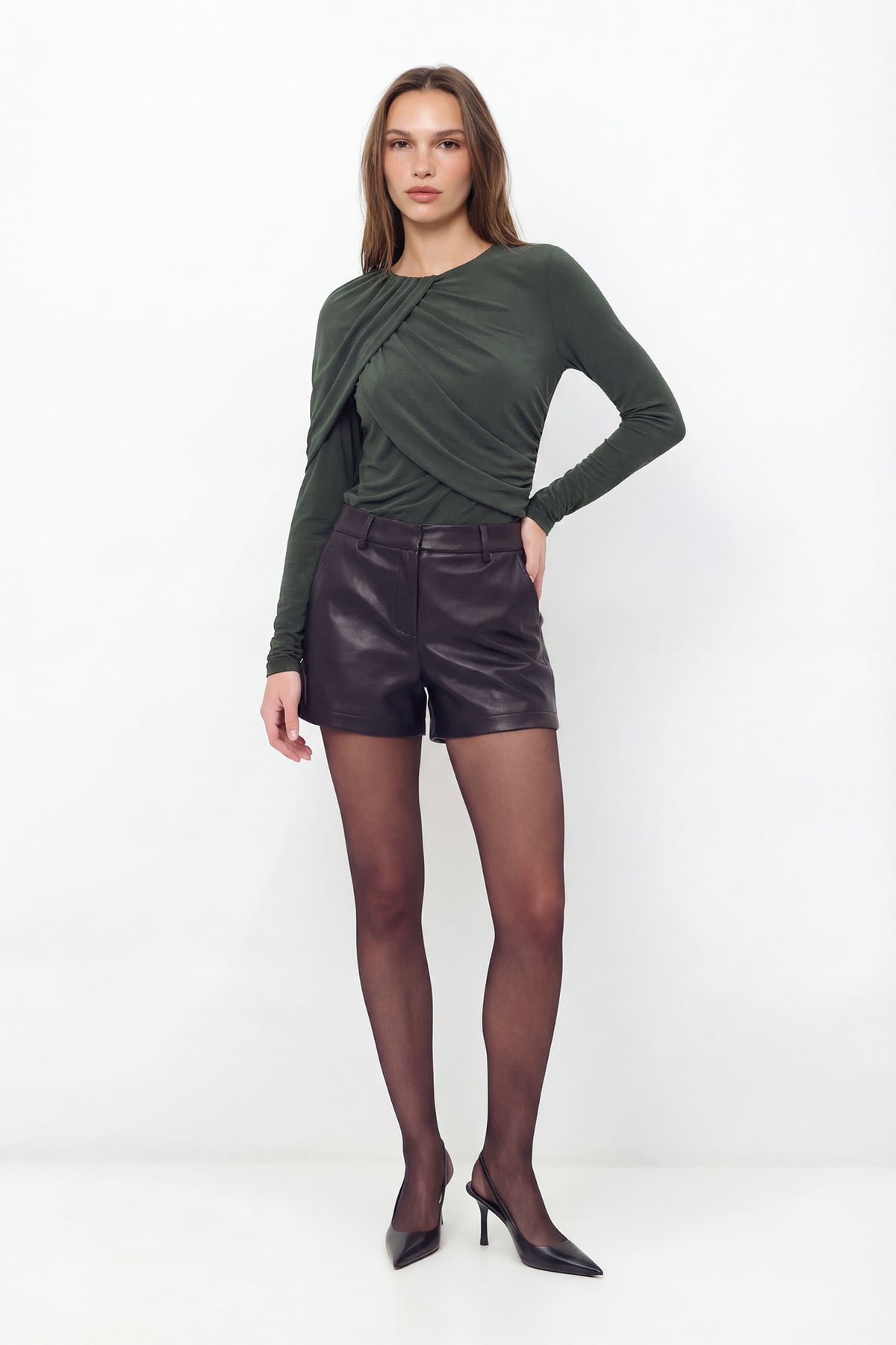 Blusa Manga Longa Drapeada ACT Feminina Midnight Green