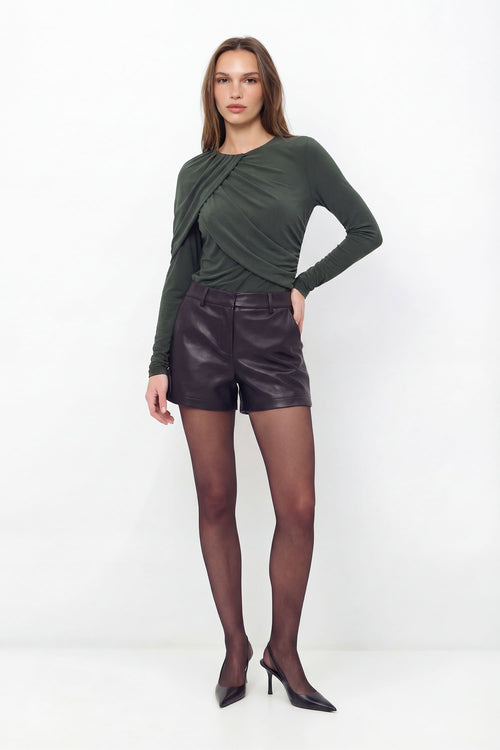 Blusa Manga Longa Drapeada ACT Feminina Midnight Green