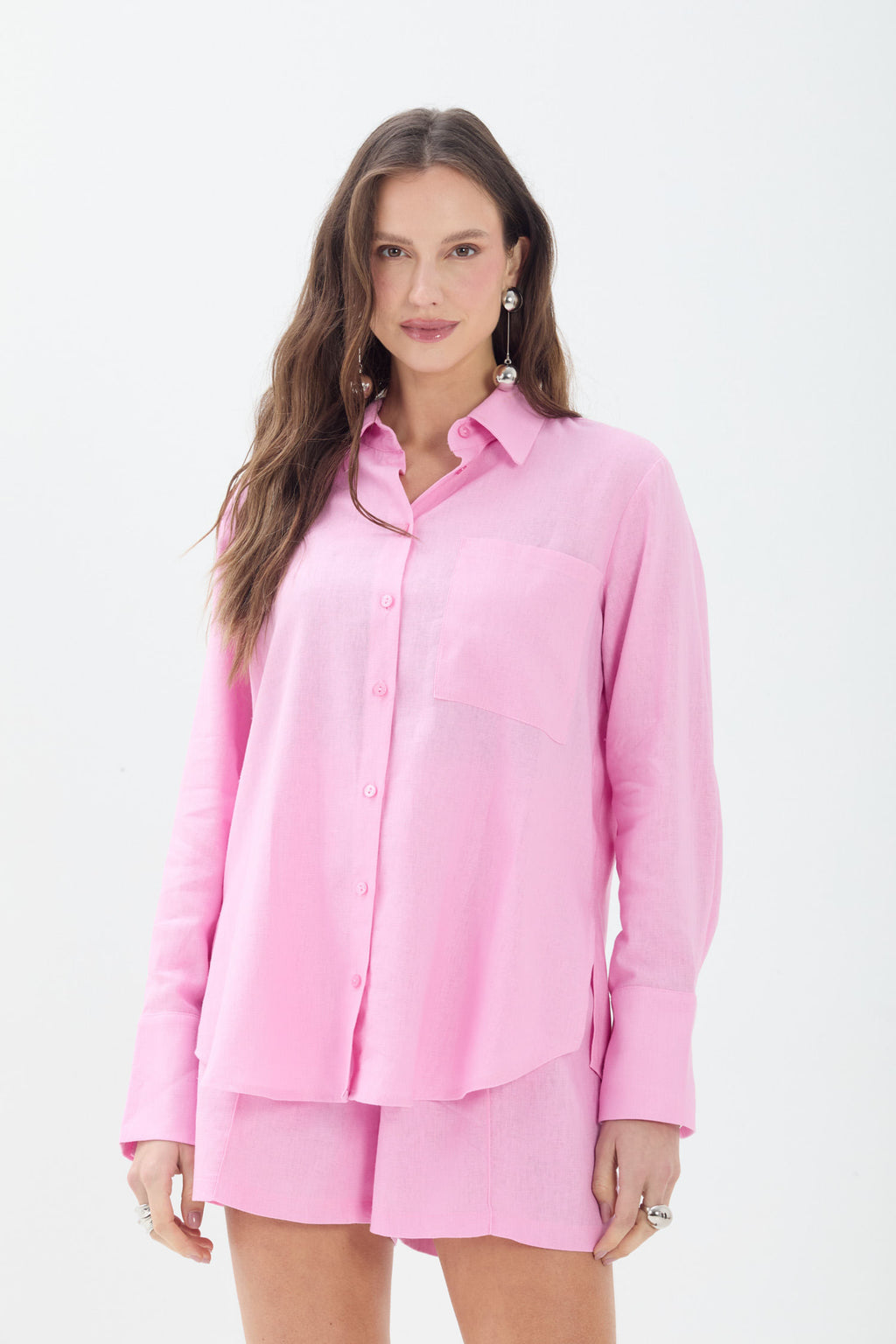 Camisa Casual Com Bolso ACT Feminina Pink Sunset