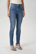 Calça Jeans Skinny Barra Fio Feminina Acostamento Jeans Intermediario