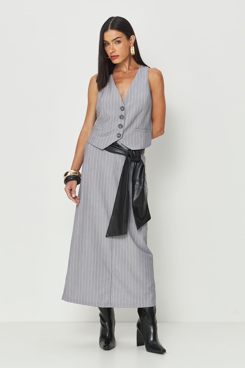 Saia Maxi Risca Giz Feminina Acostamento Light Silver