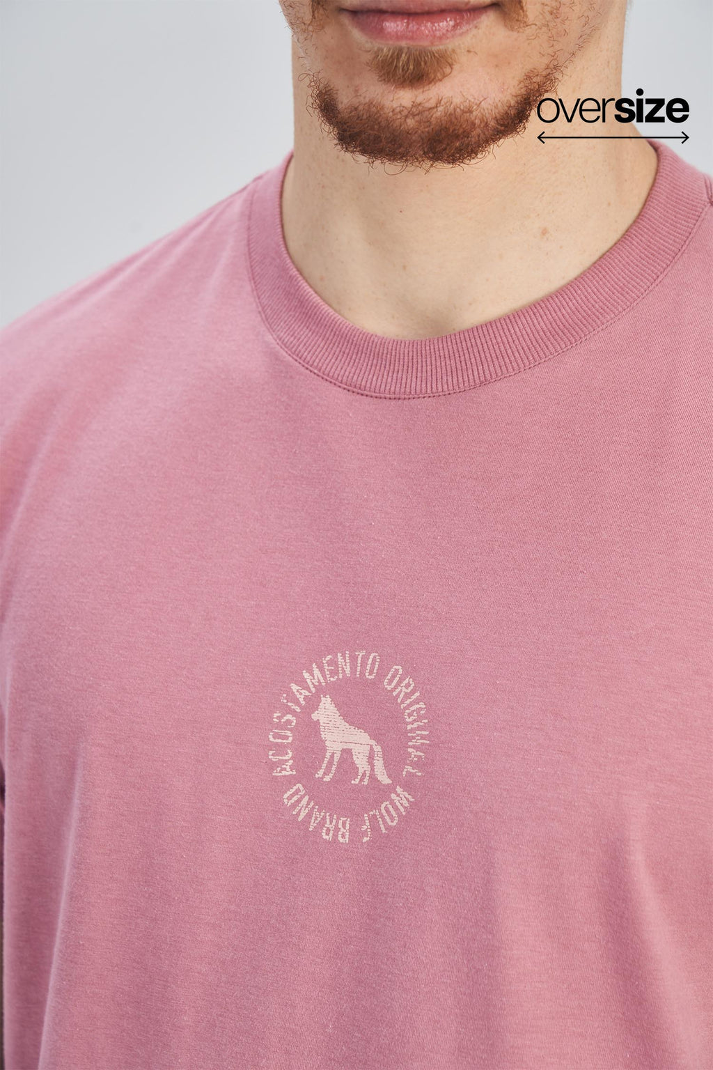 Camiseta Wolf Brand Masculina Oversize Acostamento Rosa Antigo