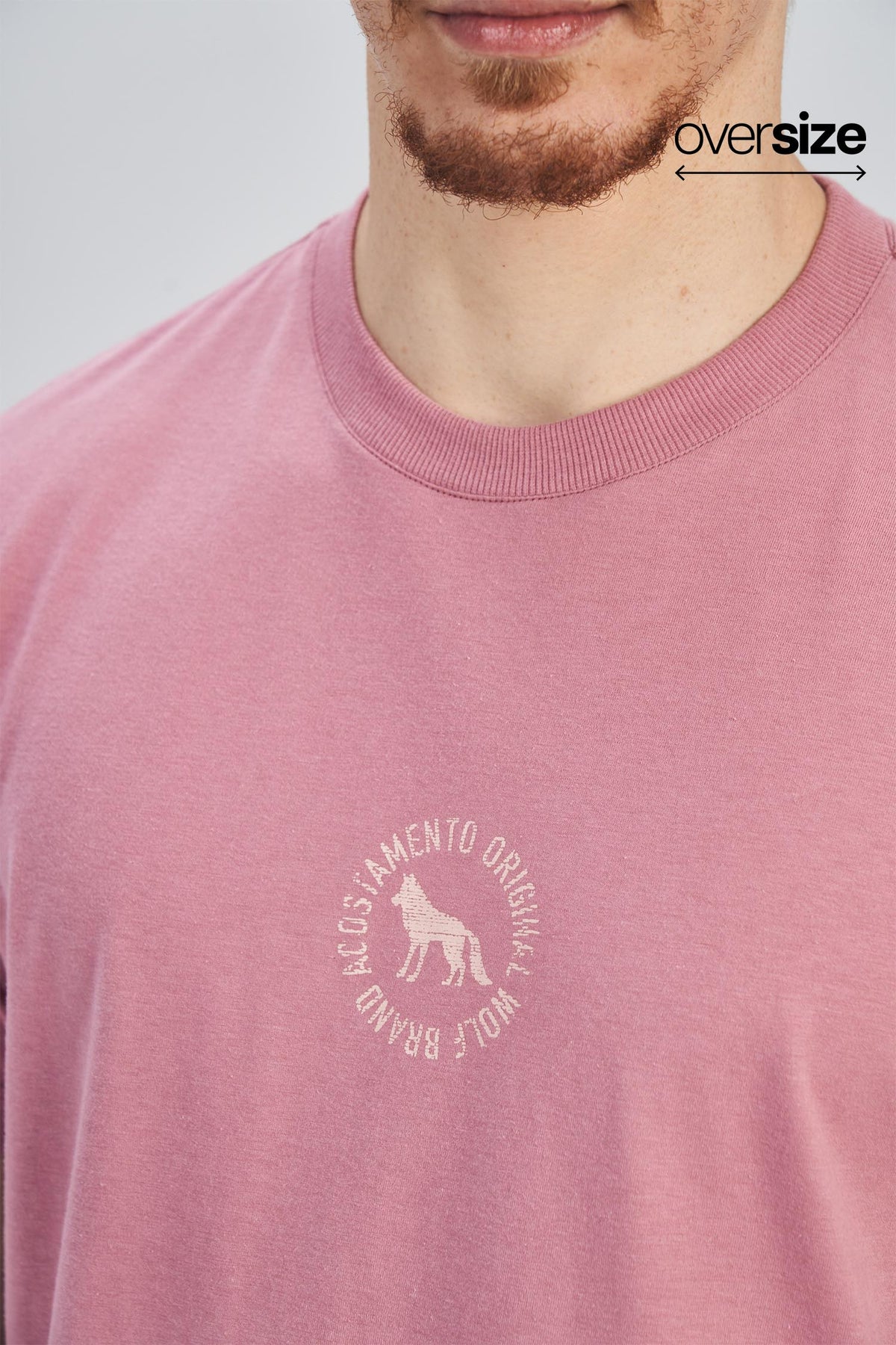 Camiseta Wolf Brand Masculina Oversize Acostamento Rosa Antigo