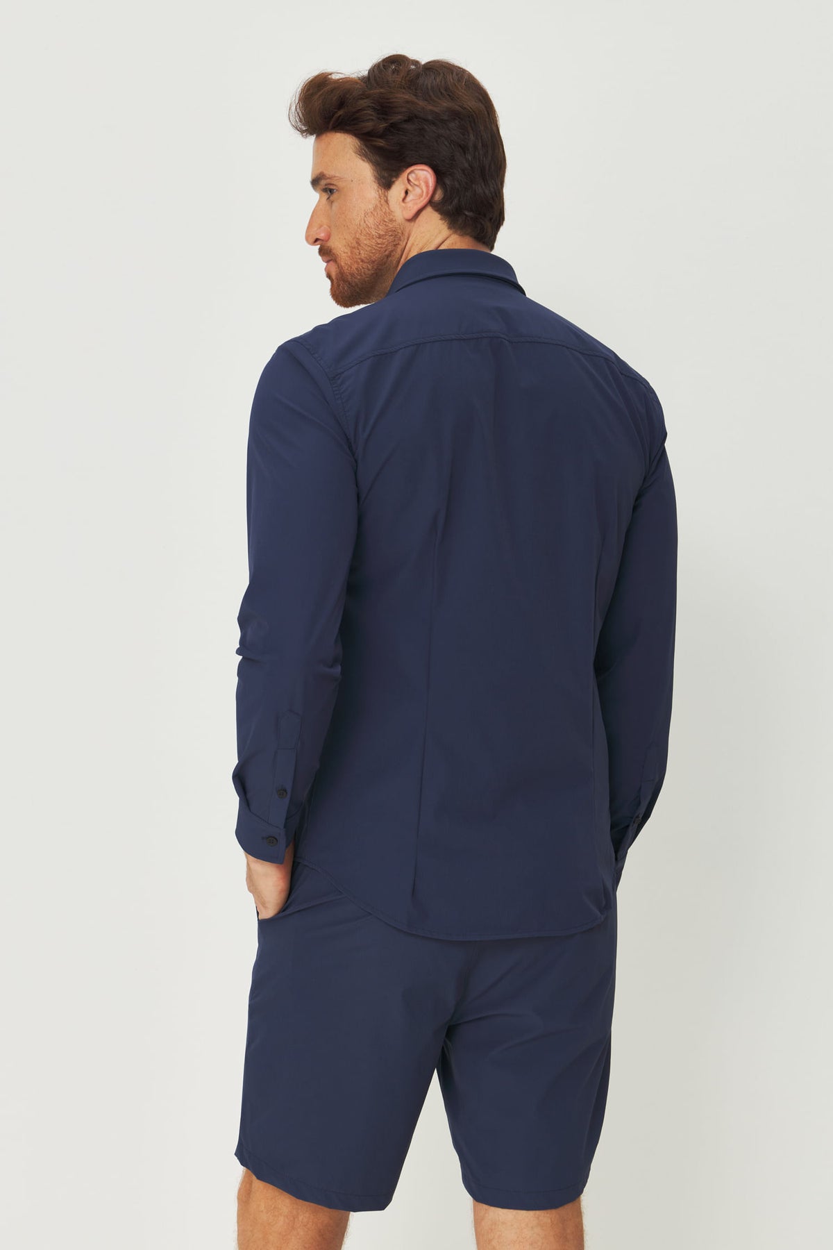 Camisa Slim Tech Manga Longa Masculina Acostamento Marinho