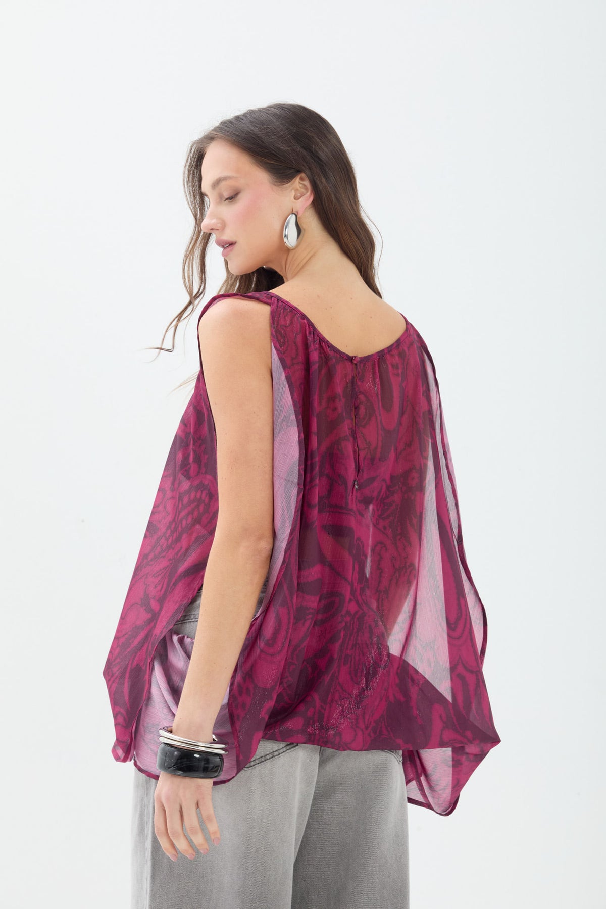 Blusa Estampada Fluida Sem Manga ACT Feminina Deep Mirage