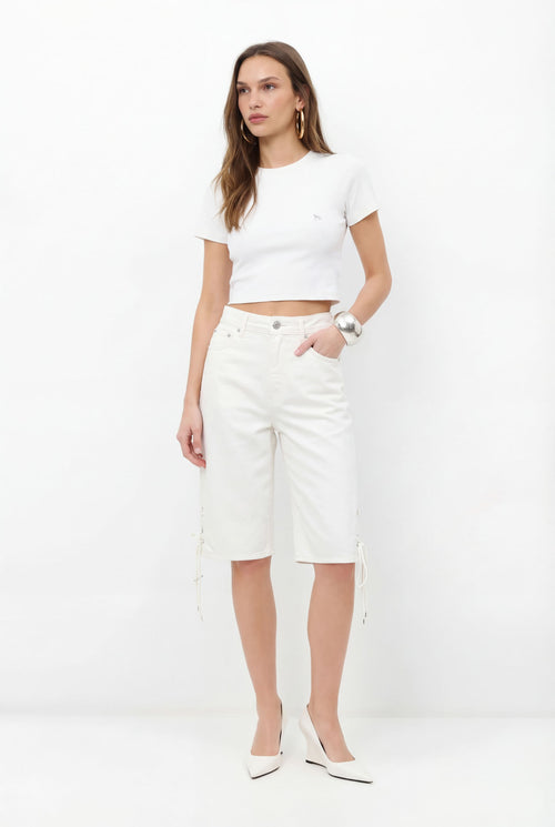 Bermuda Sarja Jorts Cintura Alta ACT Feminina Off White