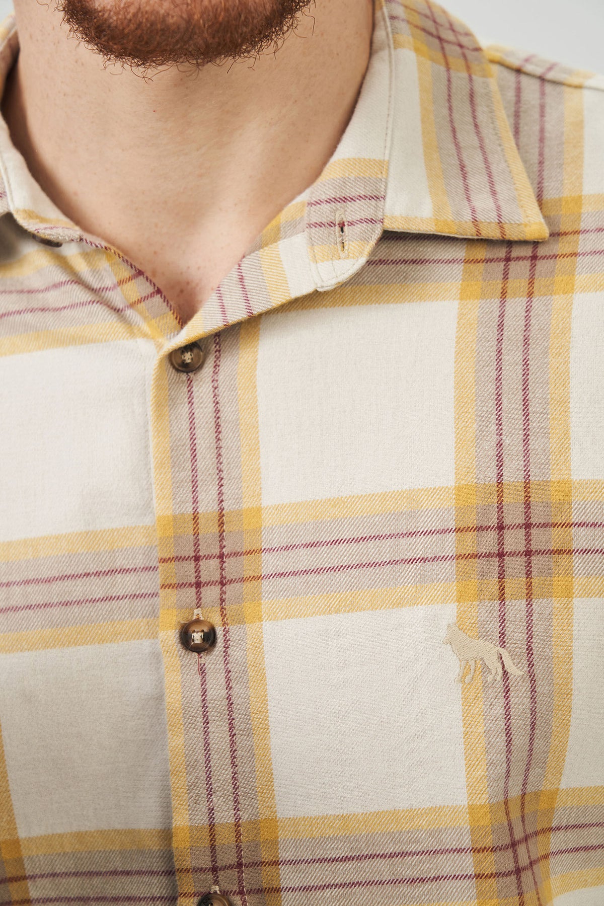 Camisa Manga Longa Max Masculina Acostamento Xadrez Off White C/ Amarelo E Caqui