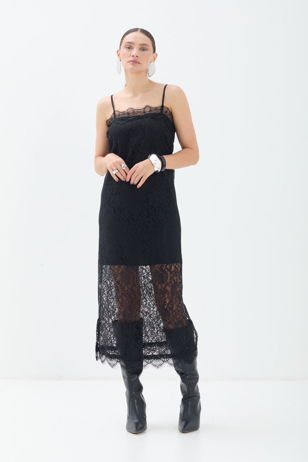 Vestido Renda Alças Finas ACT Feminino Preto