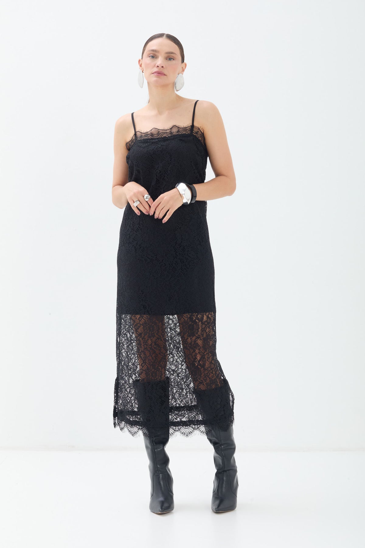 Vestido Renda Alças Finas ACT Feminino Preto