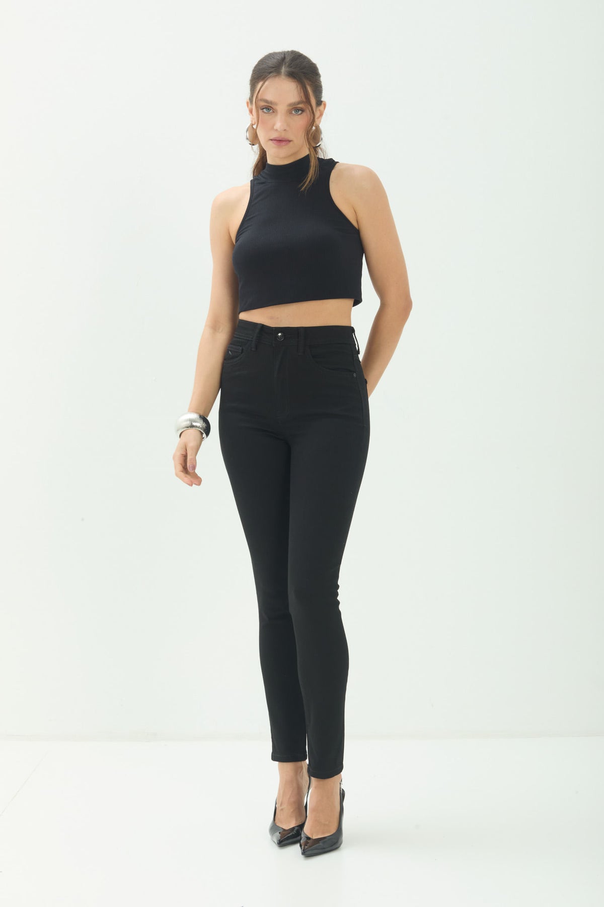 Calça Sarja Skinny Cintura Alta ACT Feminina Preto