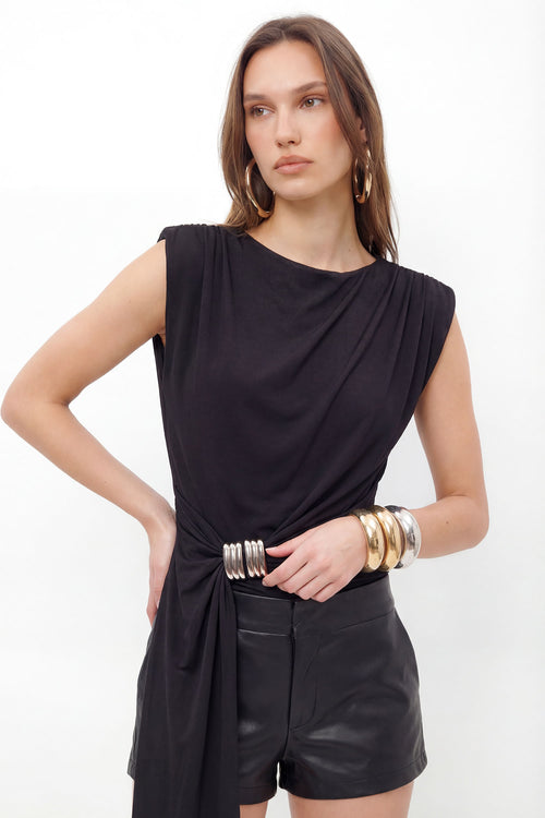 Blusa Assimétrica Drapeada ACT Feminina Preto