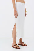 Saia Midi Canelada com Fenda ACT Feminino Off White