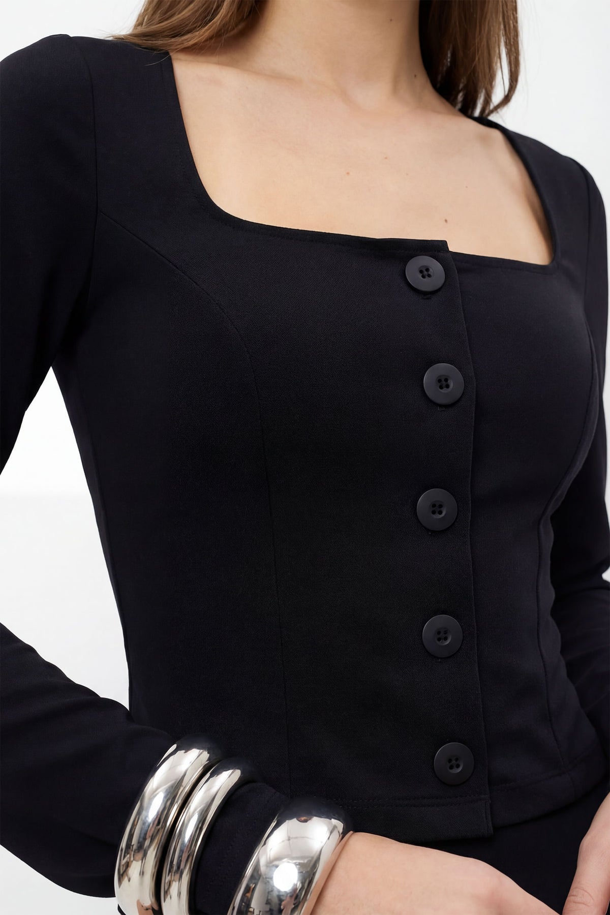 Blusa Manga Longa Com Botões ACT Feminina Preto