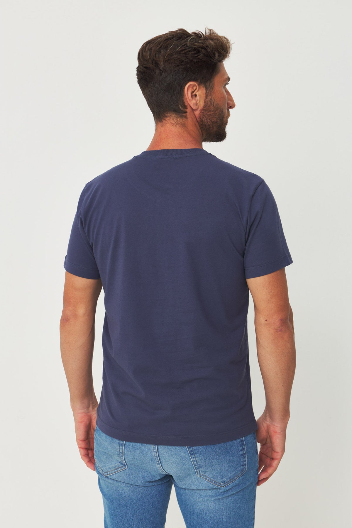 Camiseta Casual Gola V Masculina Acostamento Azul Navy