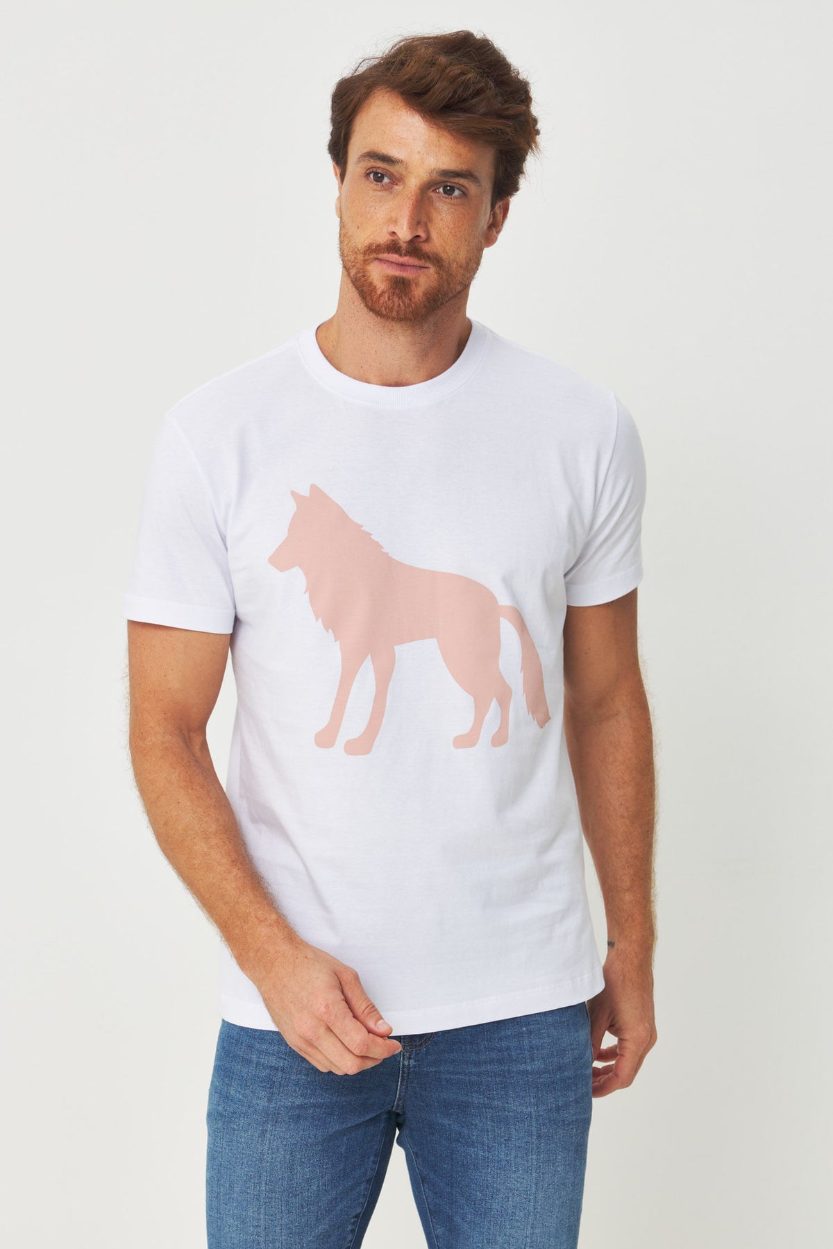 Camiseta Estampa Lobo Frontal Masculino Acostamento Branco C/ Estp Rosa Cha