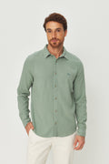 Camisa Botão Manga Longa Masculina Acostamento Verde Claro