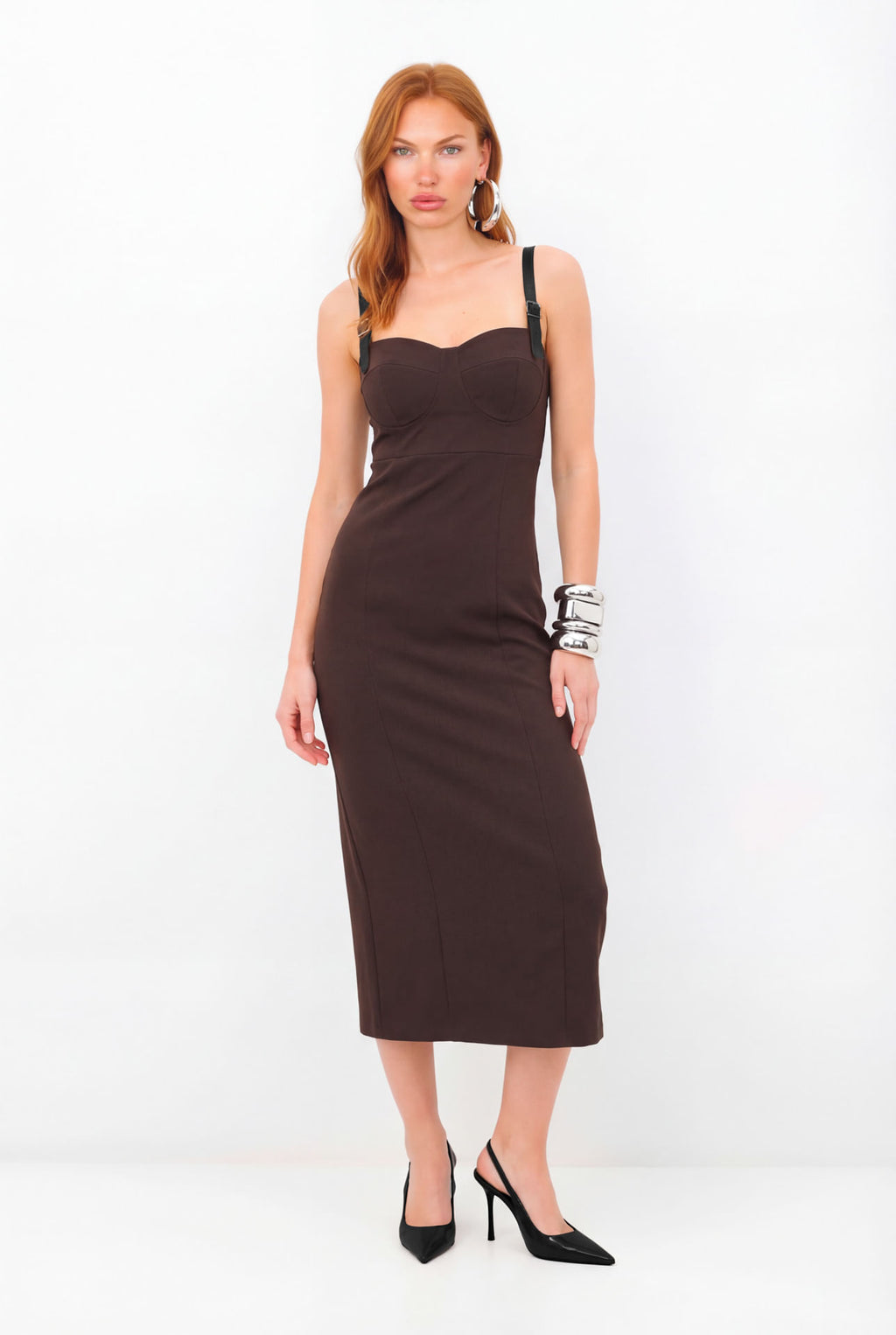 Vestido Midi Estruturado ACT Feminino Deep Brown