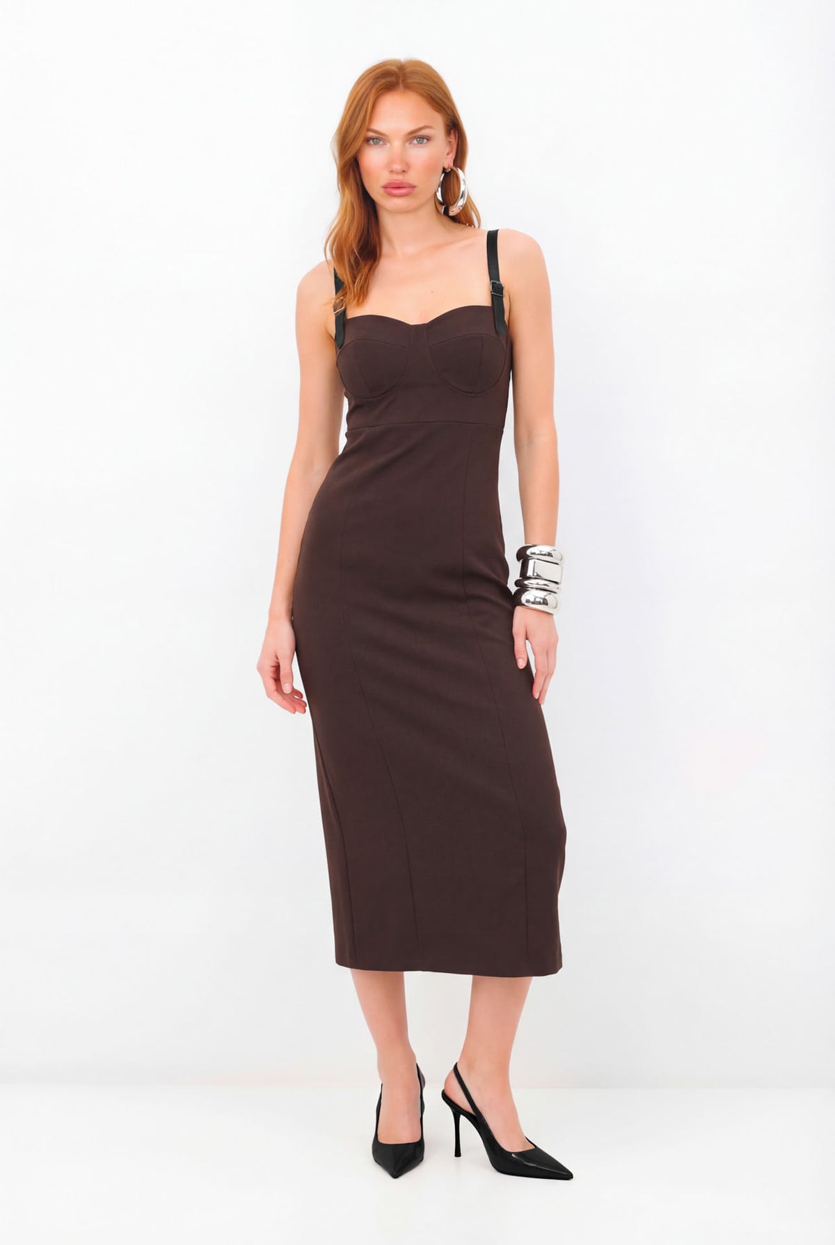 Vestido Midi Estruturado ACT Feminino Deep Brown