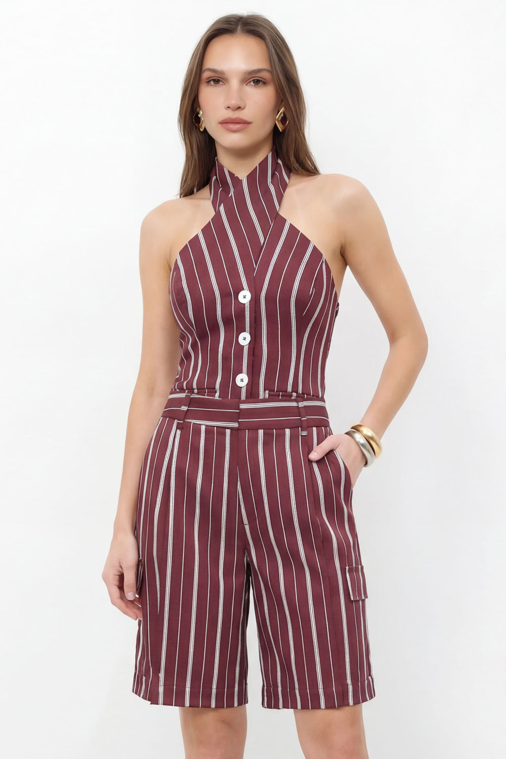 Bermuda Listrada Cargo ACT Feminina Deep Ruby