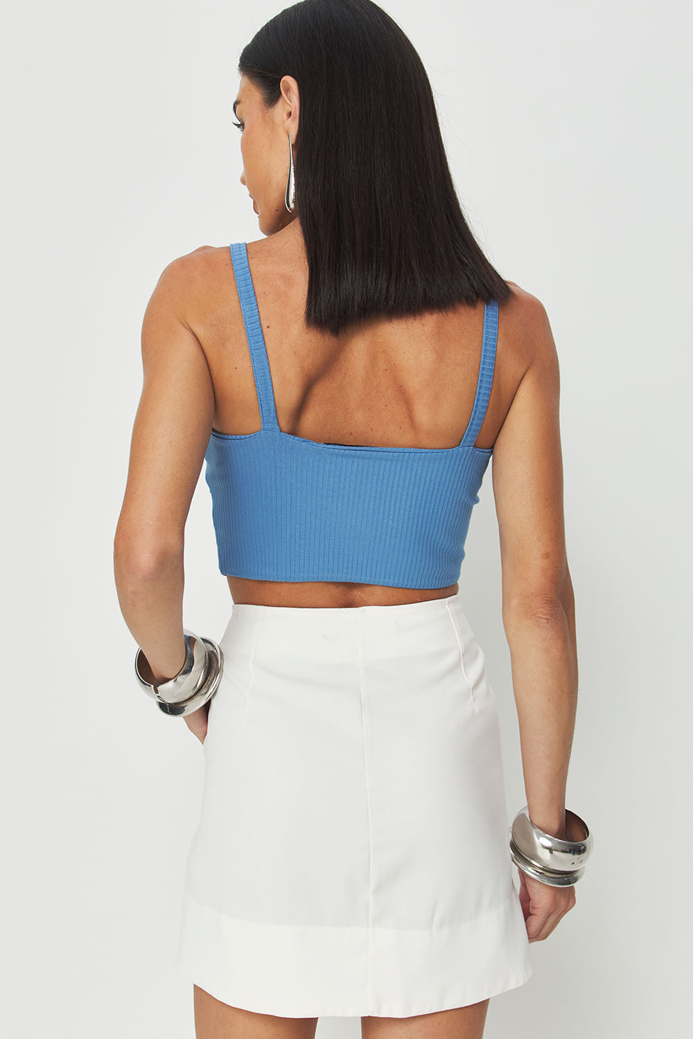 Saia Curta Black Acetinada Feminina Acostamento Off White