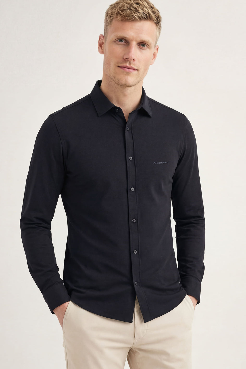 Camisa Manga Longa Slim Masculina Acostamento Natural