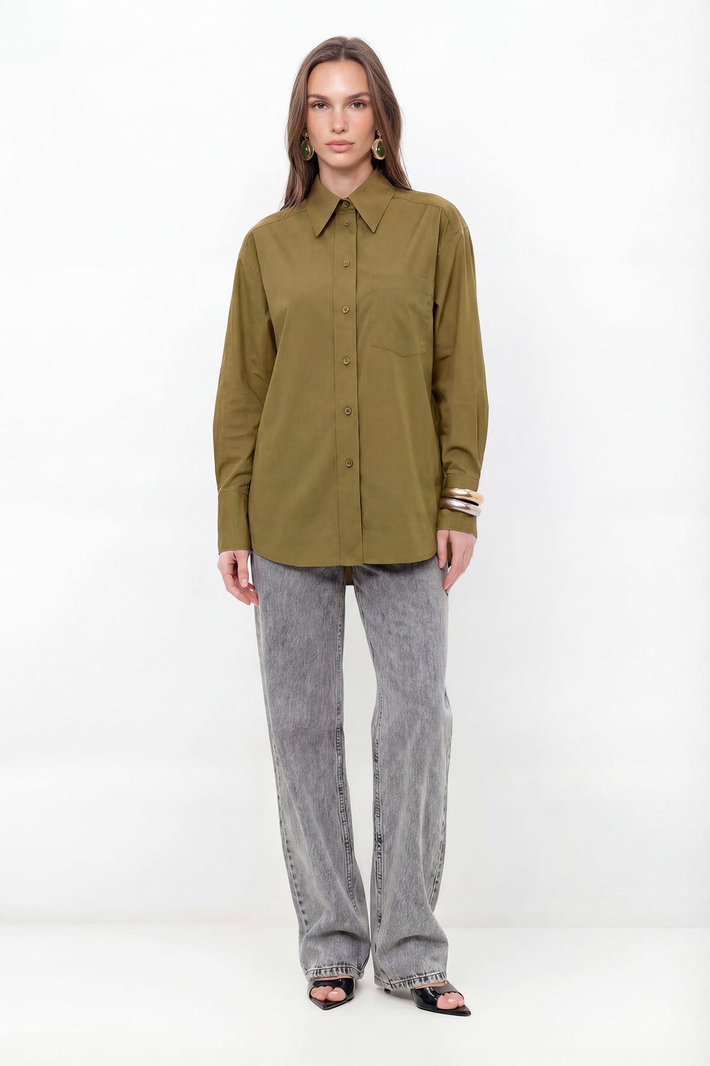 Camisa Social Moderna ACT Feminina Golden Olive