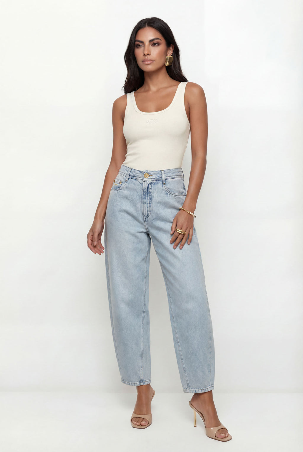 Calça Jeans Barrel Casual ACT Feminina Jeans Claro
