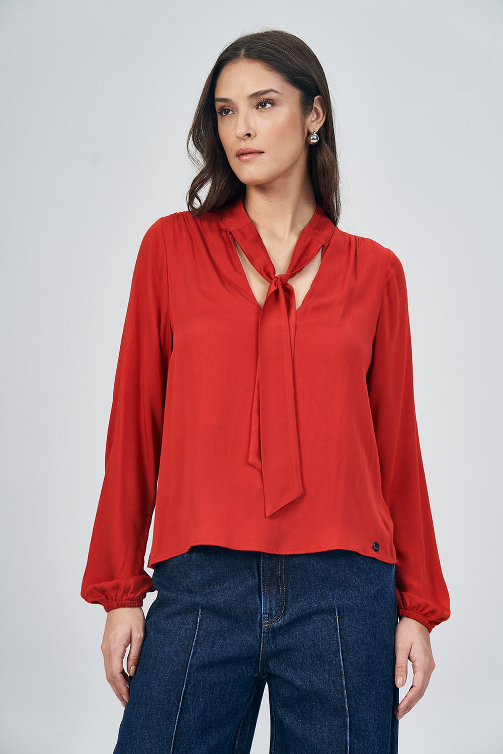 Blusa Manga Longa Com Laço Feminina  Acostamento Red Velvet