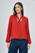 Blusa Manga Longa Com Laço Feminina  Acostamento Red Velvet