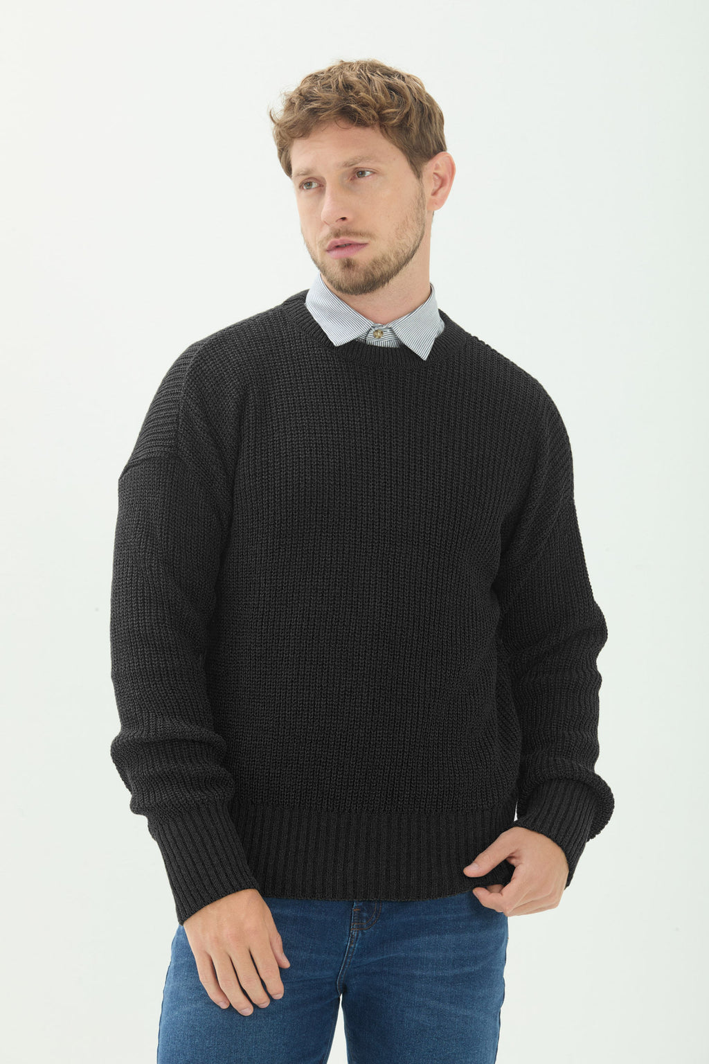Suéter Tricot Gola Redonda Masculino Acostamento Preto