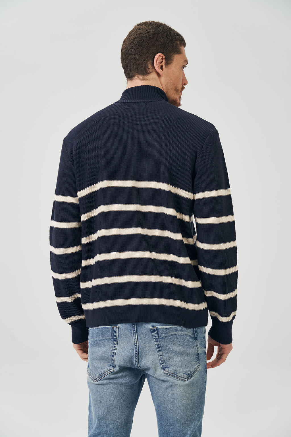 Suéter Tricot Com Zíper Masculino Acostamento Marinho