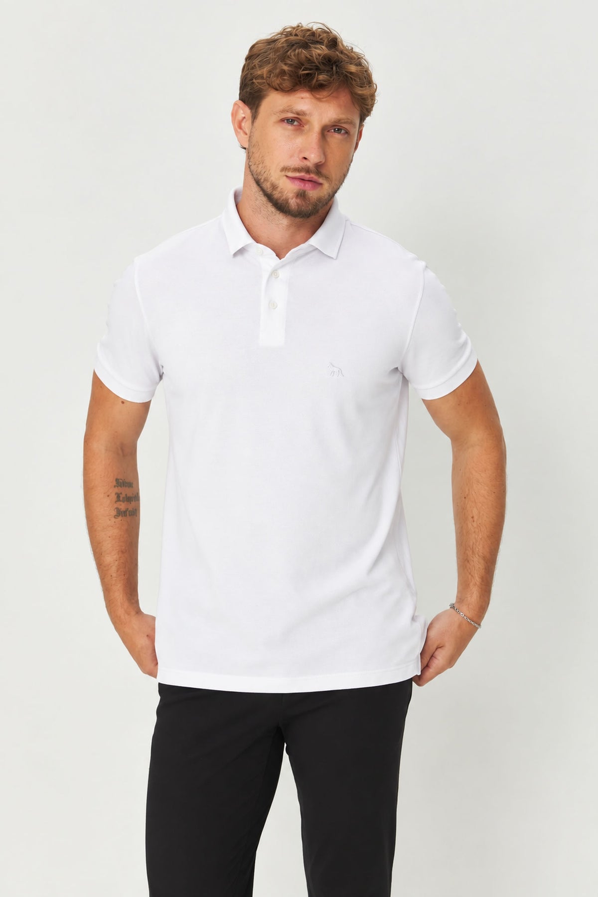 Polo Pima Masculina Acostamento Branco