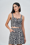 Top Decote Estruturado Print Feminino Acostamento Pied De Poule