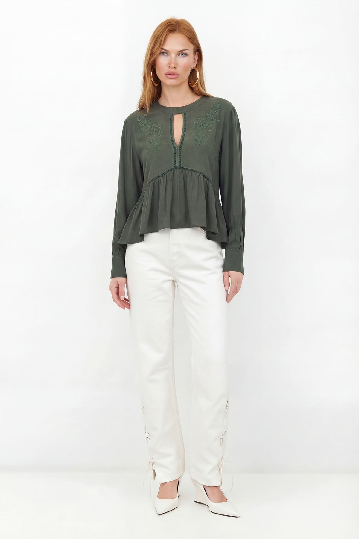Blusa Com Detalhes Bordados ACT Feminina Midnight Green