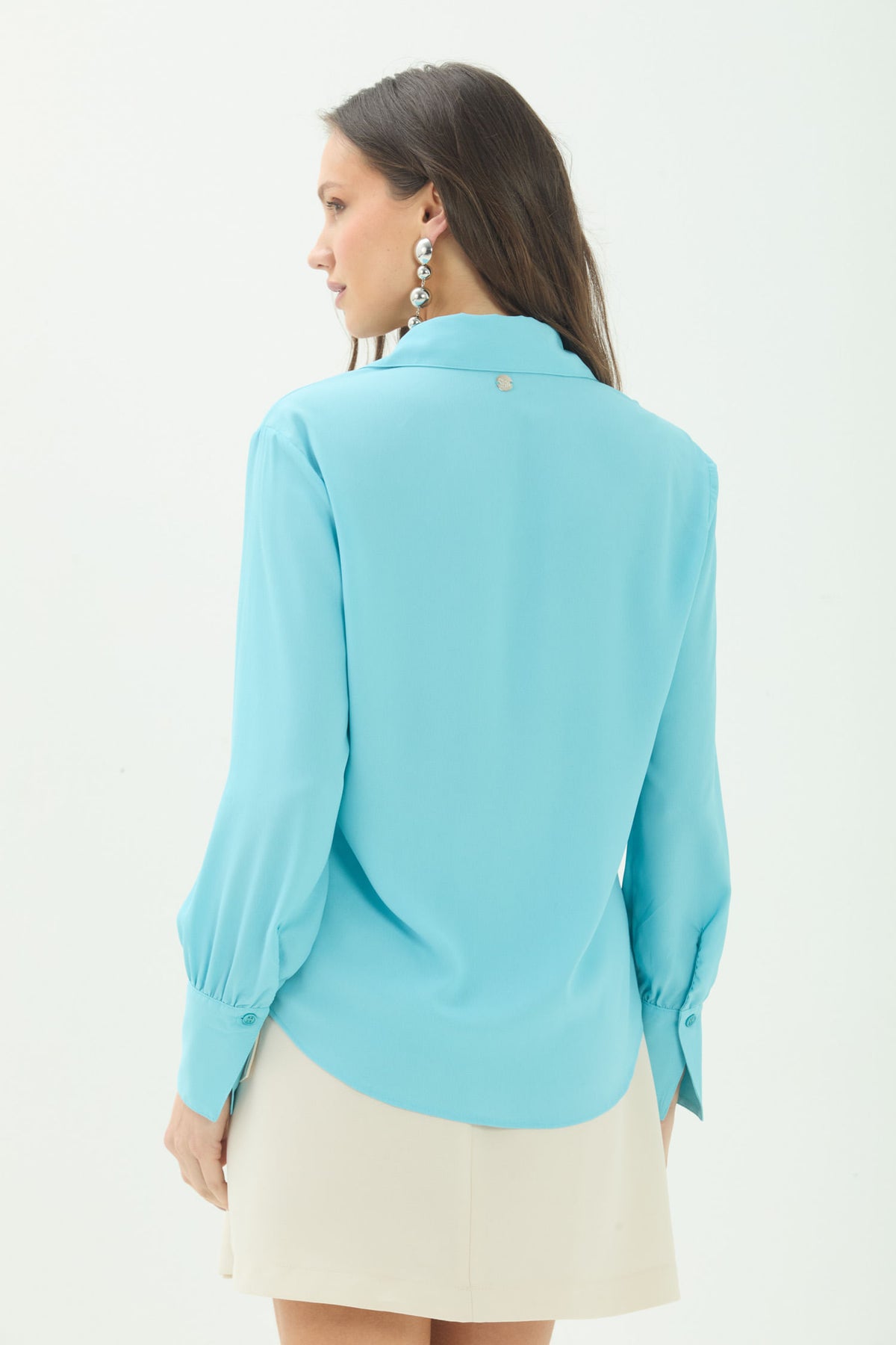 Camisa Fashion Com Babado ACT Feminina Misty Blue