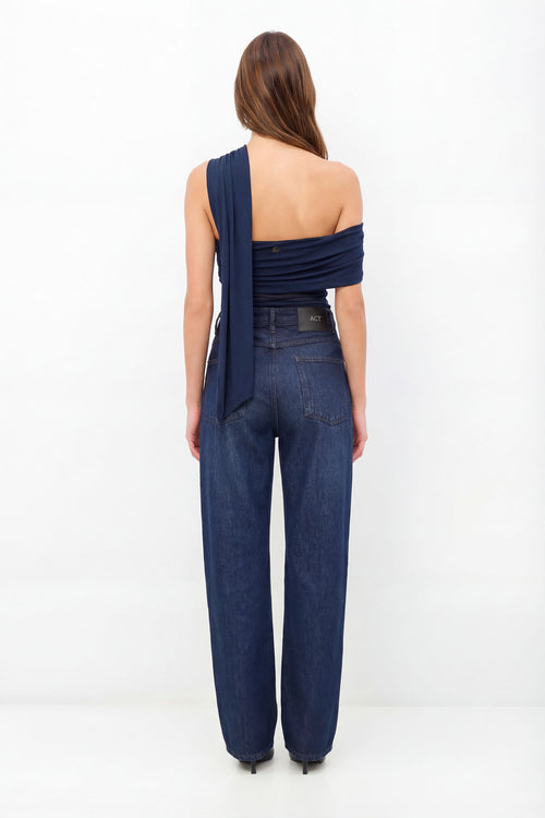 Blusa Drapeada Um Ombro ACT Feminina Royal Blue