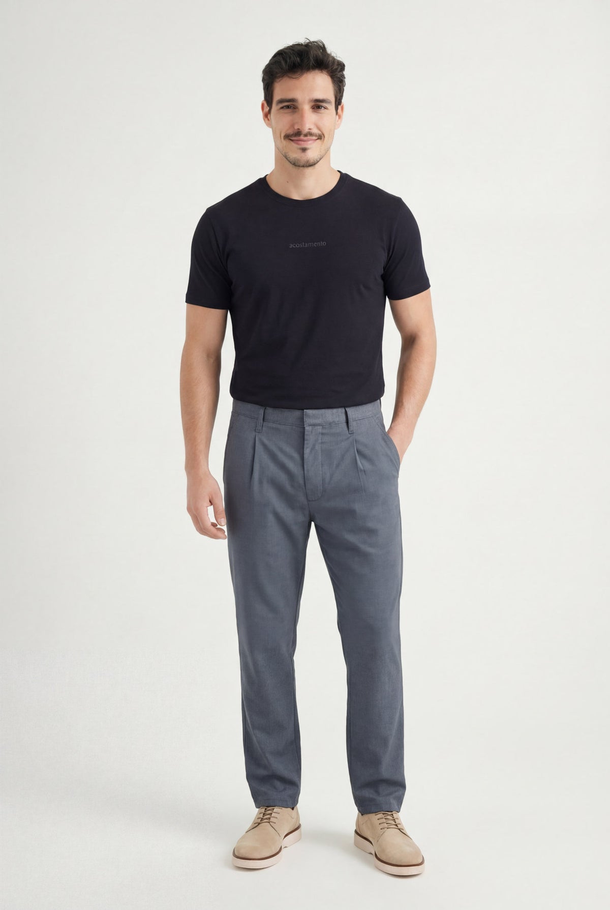 Calça Alfaiatada Com Pregas Masculina Acostamento Azul