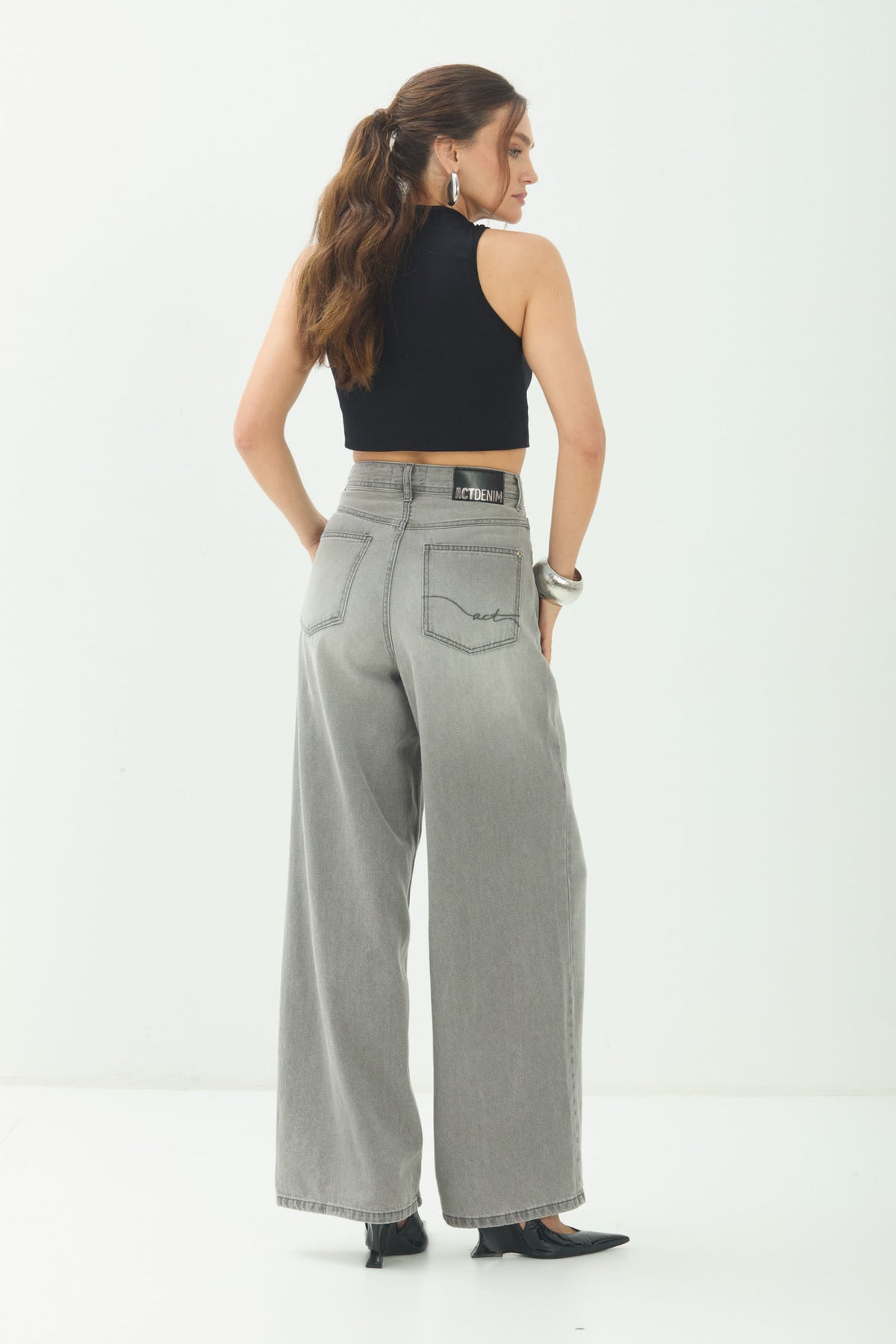 Calça Jeans Wide Moderna ACT Feminina Jeans Claro