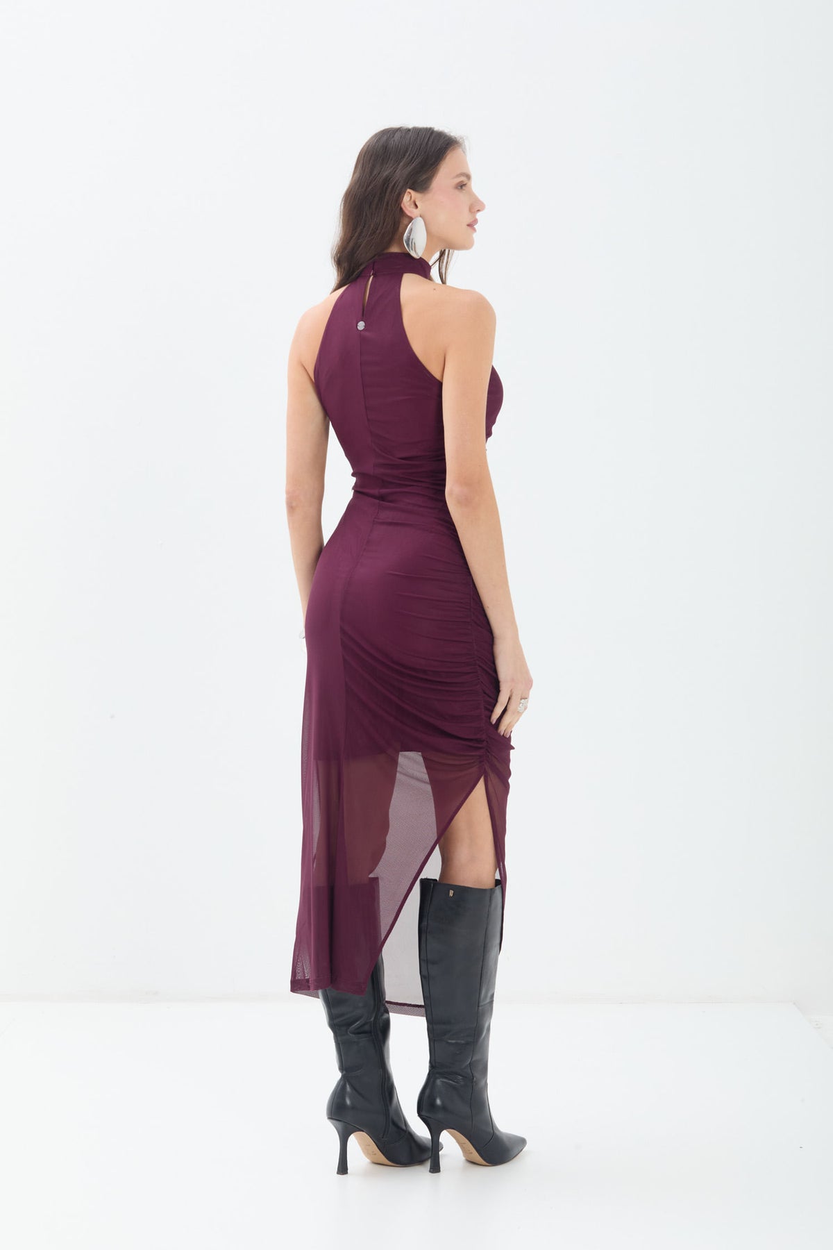 Vestido Midi Em Tule Com Drapeado ACT Feminino Preto