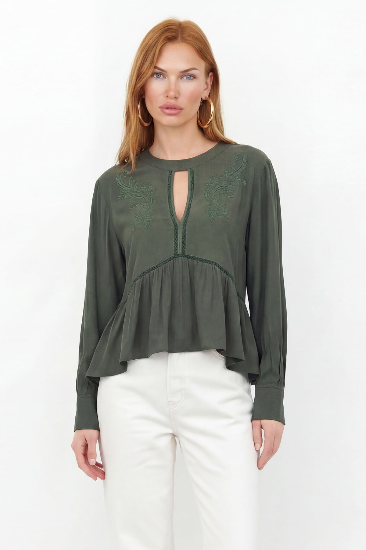 Blusa Com Detalhes Bordados ACT Feminina Midnight Green